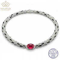 WUIHA Vintage 925 Sterling Silver 5 CT Lab Sapphire Ruby High Carbon Diamonds Gemstone Cocktail Pendant Necklace Fine Jewelry