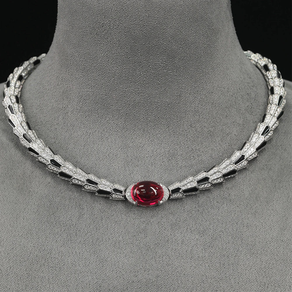 WUIHA Vintage 925 Sterling Silver 5 CT Lab Sapphire Ruby High Carbon Diamonds Gemstone Cocktail Pendant Necklace Fine Jewelry